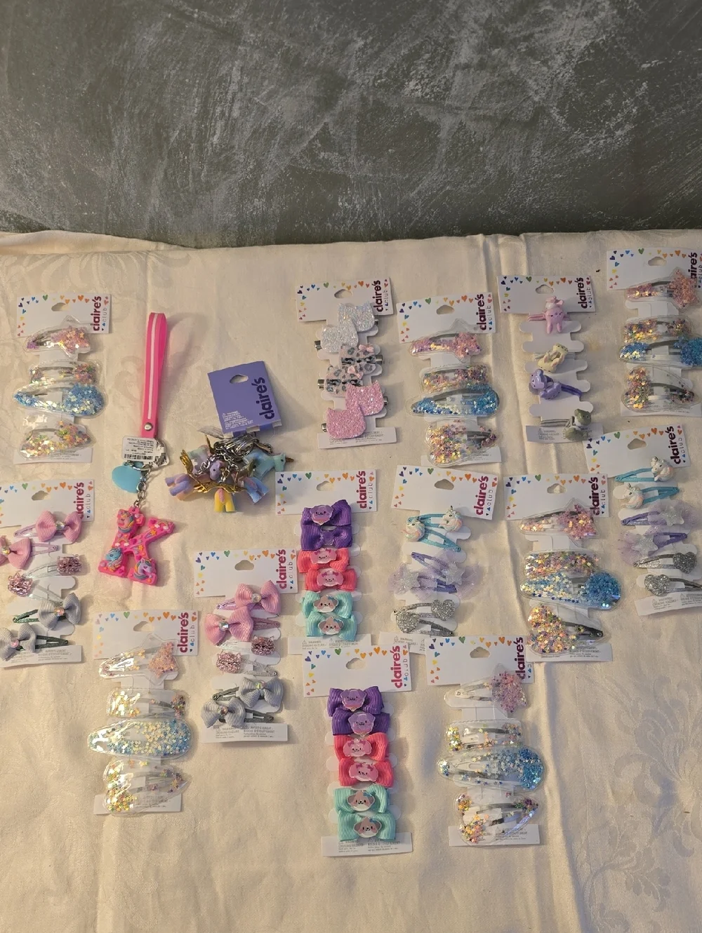 16 Claire's Pastel Hair Clip & Bow Assortment & Key Rings New
